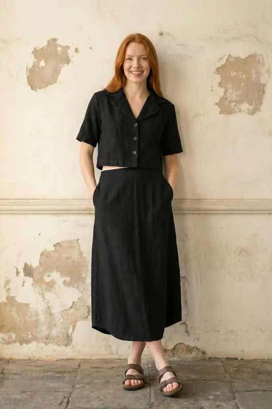 Crop Shirt & Midi Skirt Co-Ord Set