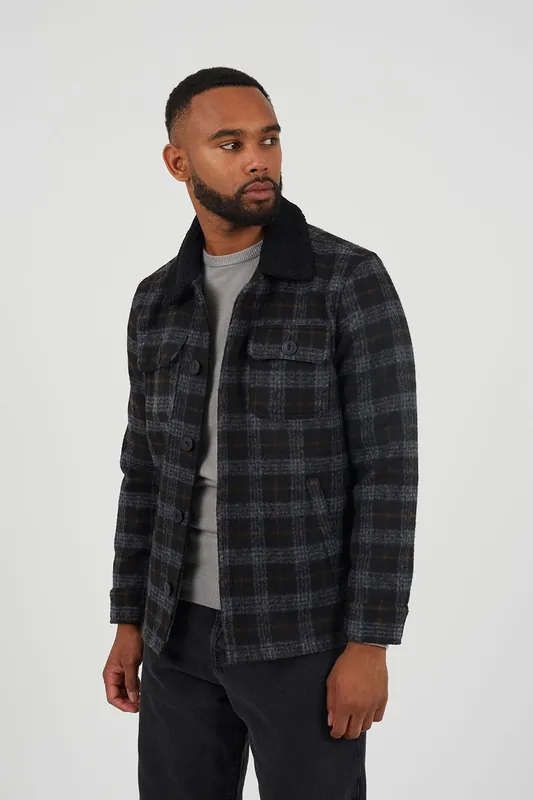 Checked Jacket with Sherpa Collar - Brave Soul