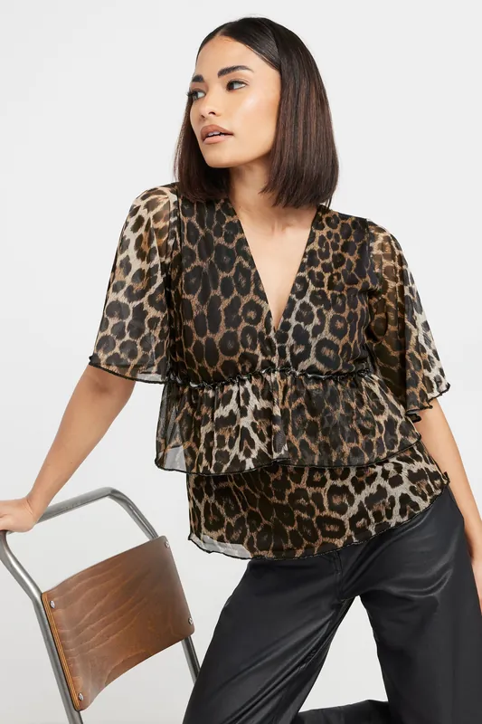Petite Leopard Print Smock Top - PixieGirl