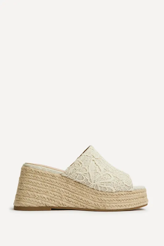 Espresso Ivory Espadrille Mule Wedges - Linzi