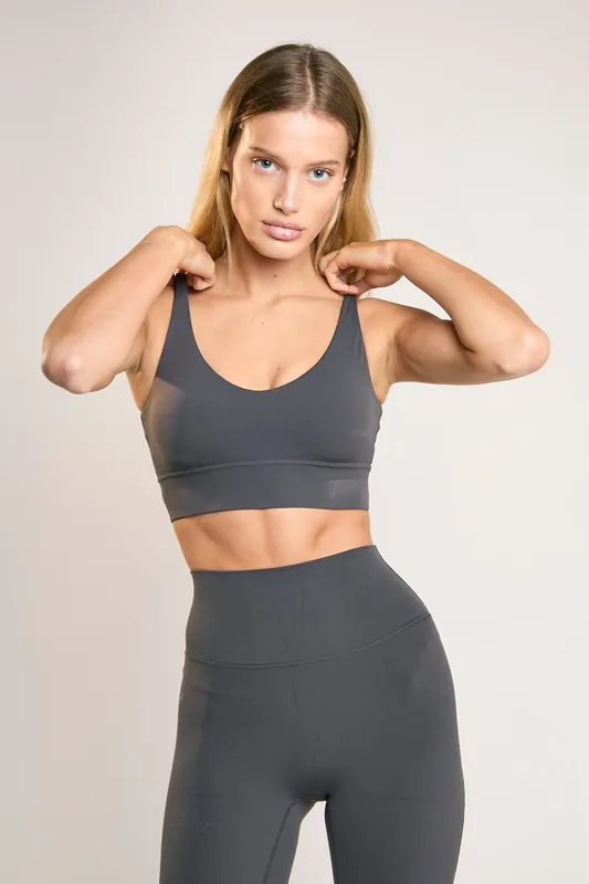 Scoop-Neck Crop-Top in Graphite Grey