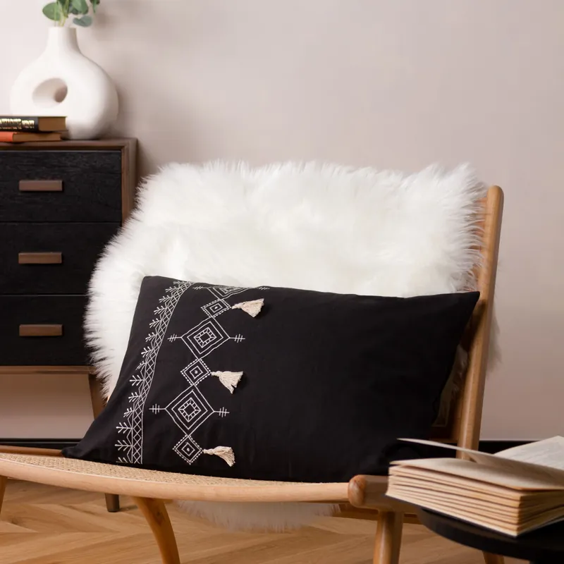 Pritta 100% Cotton Embroidered Tasselled Cushion - Furn