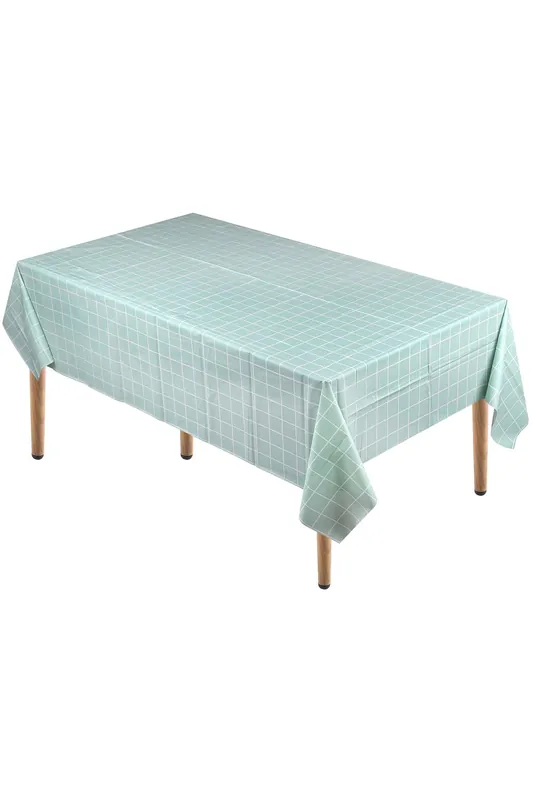 Checkered PVC Tablecloth, Plastic Table Cover, 137cm x 180cm - Neel Blue