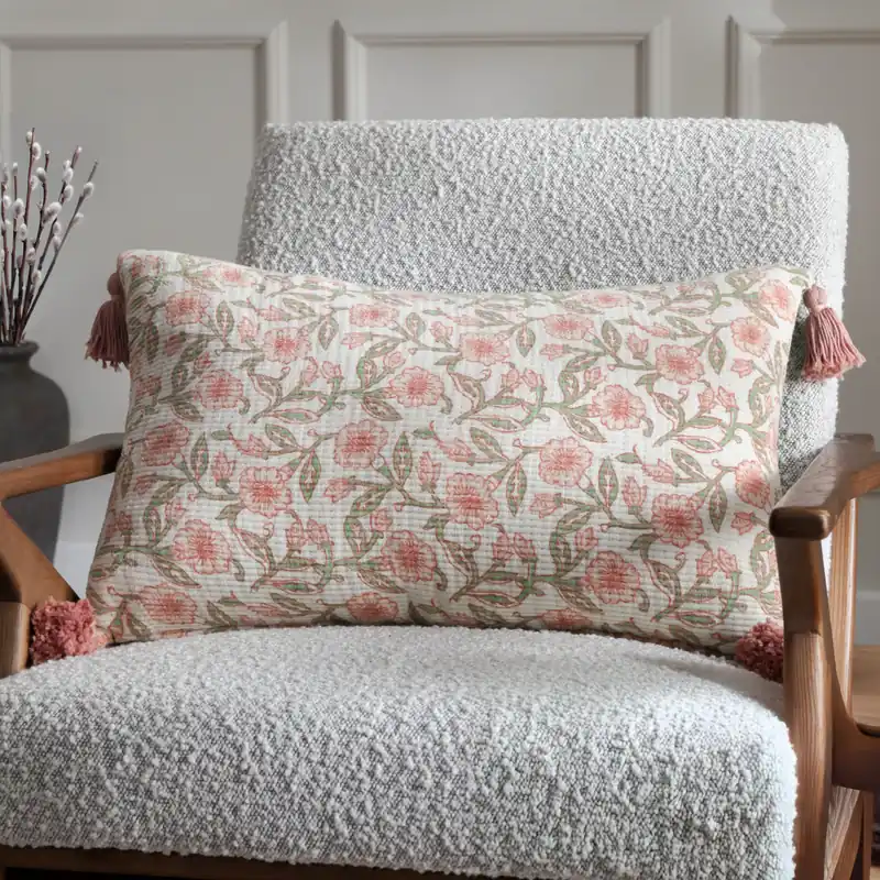 Delphine Floral Tasselled 100% Cotton Cushion - Paoletti