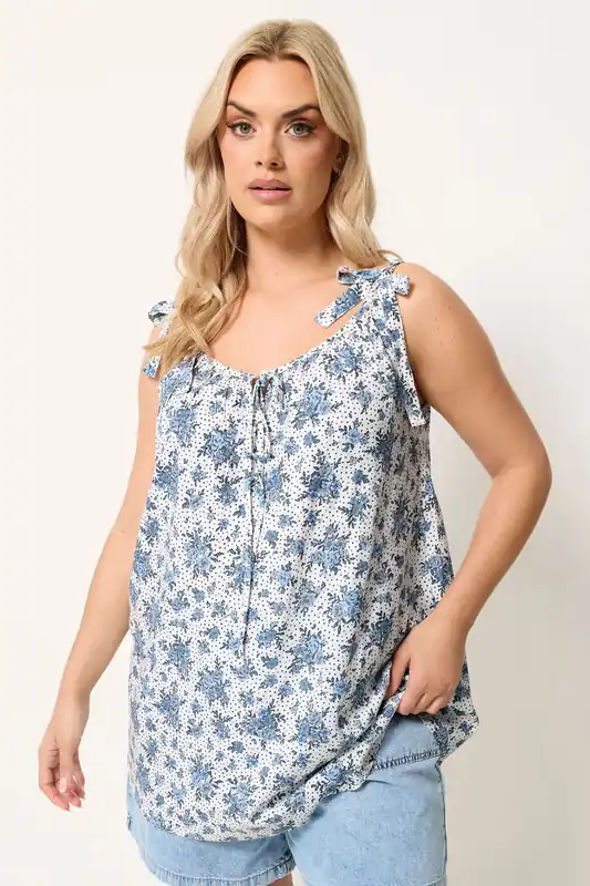 Polka Dot Floral Strappy Vest Top - Yours