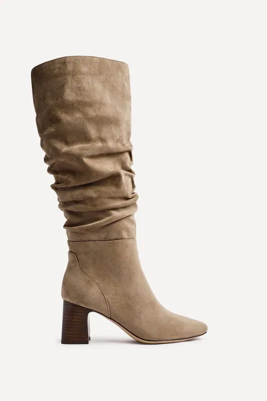 Alpine Mocha Faux Suede Ruched Long Boot - Linzi