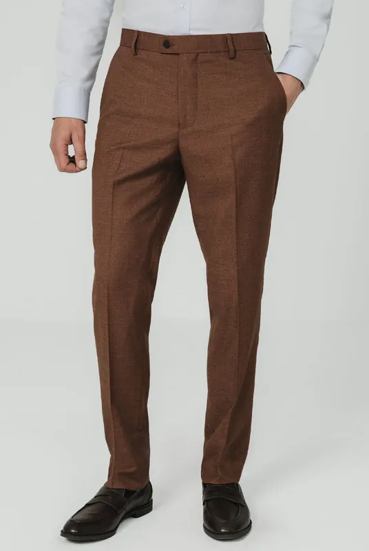 Rust Brown Suit Trousers Textured Weave - Dobell