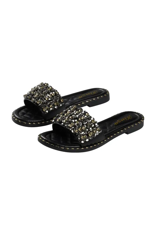 Stylish Slide Sandals With Sparkling Rhinestone Detailing - MODISHION