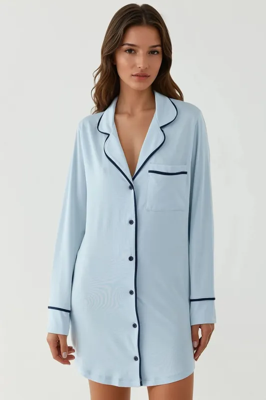 Extra Soft Touch Relaxed Fit Mini Lounge Dress with Shirt Collar - Hiccup