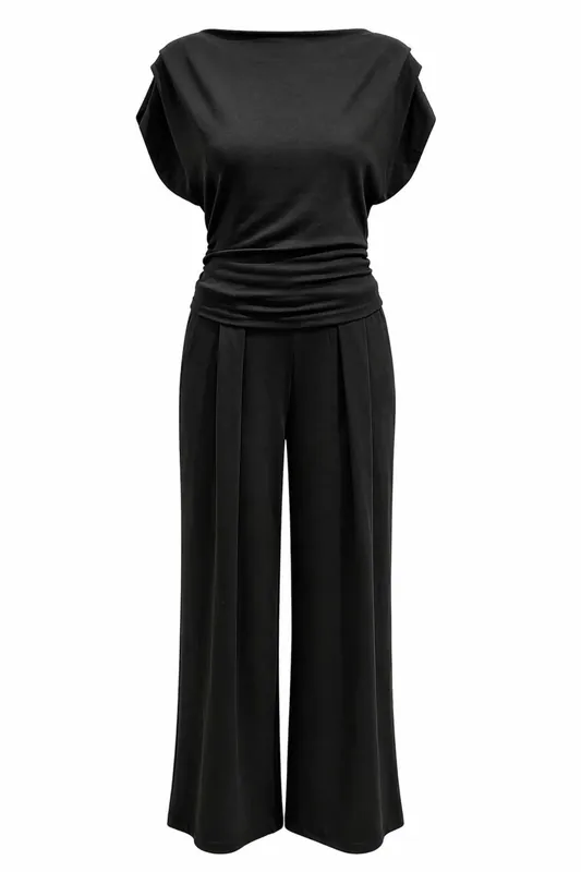 High Waist Wide Leg Knit Co-Ord Set with Boat Neck