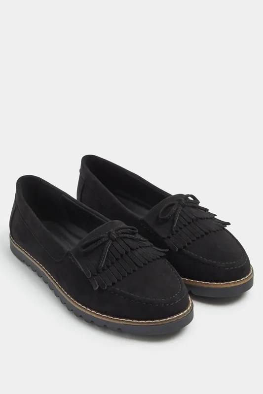 Faux Suede Fringe Loafers In Wide E Fit - Yours