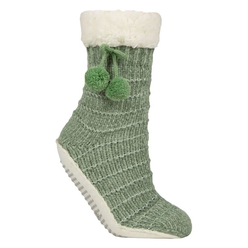 1 Pair Chenille Slipper Socks with Moccasin Sole - Soft Cosy Comfort