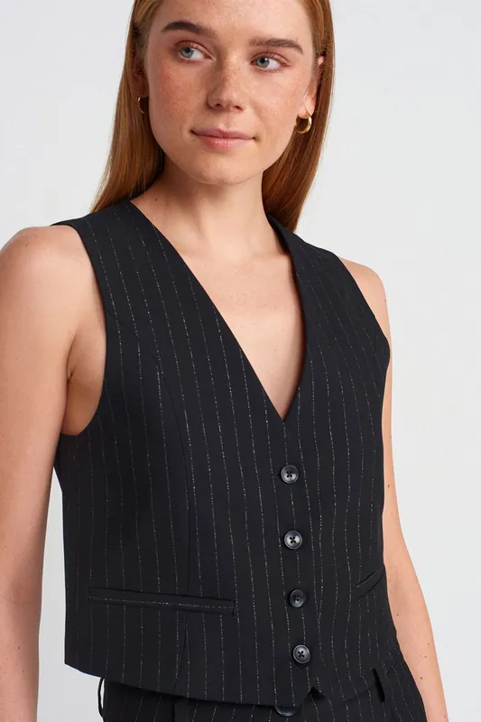 Striped Crop Waistcoat With Button Front - Dilvin