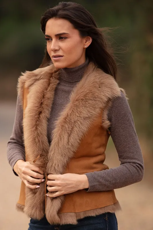 Kashmina' Reversible Toscana Real Sheepskin Suede Leather Gilet - Ashwood Leather