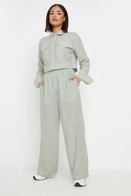 Petite Linen Stripe Wide Leg Trousers - PixieGirl