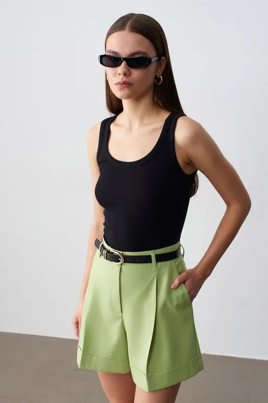 Belted High-Waist Wide-Leg Tailored Shorts
