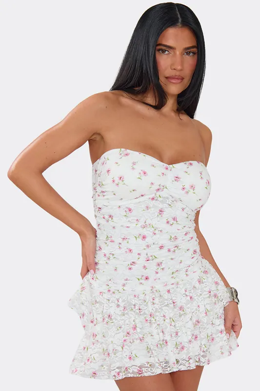 Sleeveless Ruffle Floral Mini Dress - EGO