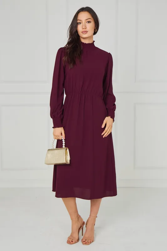 Merlot Shirred High Neck Midaxi Dress - Love Sunshine