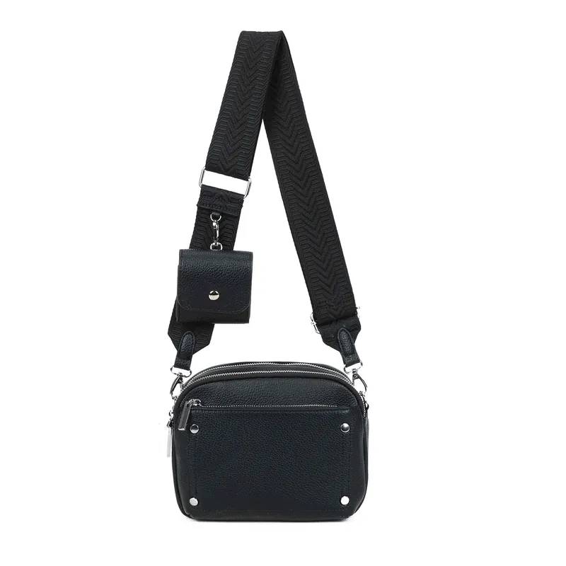 Wide Striped Strap WIth Pouch Crossbody Camera Bag - Kitise