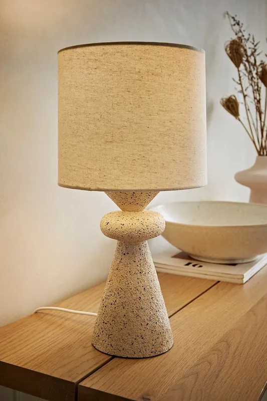 Cady Stone Effect Natural Table Lamp with Drum Shade - ValueLights