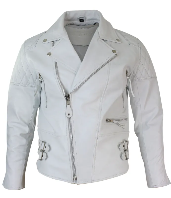 Cross Zip Cowhide Padded Biker Jacket - TruClothing