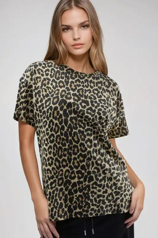 Oversized Leopard Print Crew Neck T-Shirt