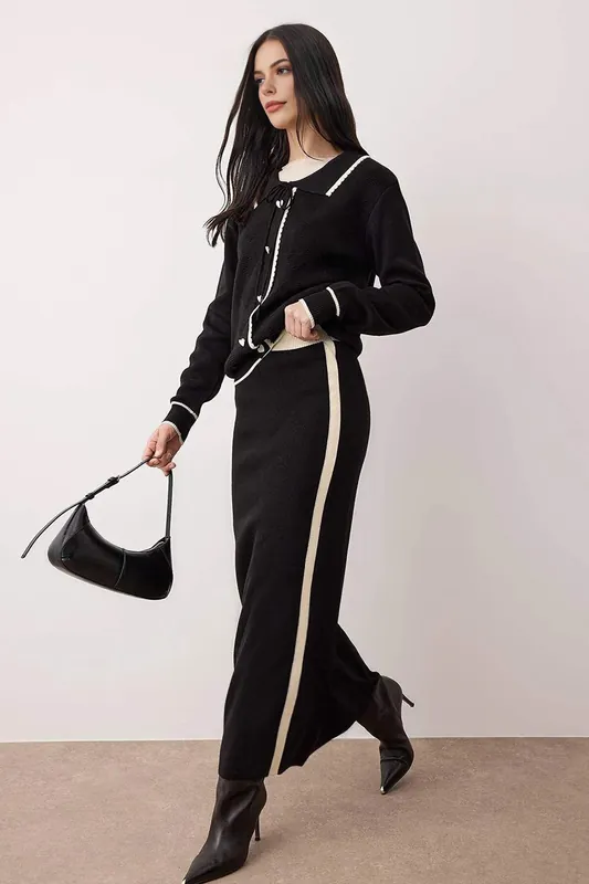 2 Piece Knitted Heart Button Cardigan and Skirt Co-Ord Set