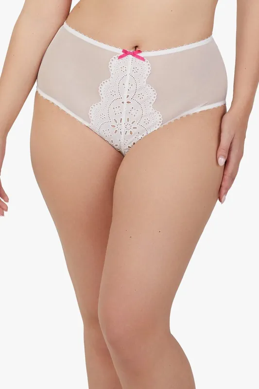 Camille White Broderie High Waisted Brief - Playful Promises