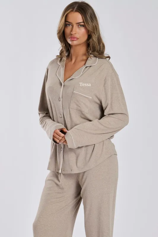 Personalised Ribbed Jersey Long Pyjamas - Lulabay