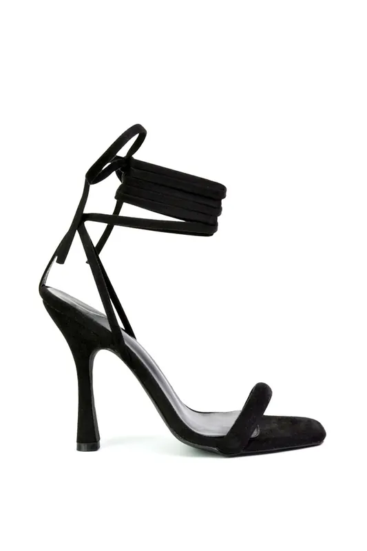 Cary' Faux Suede Lace Up Square Toe Strappy Stiletto High Heels - XY London