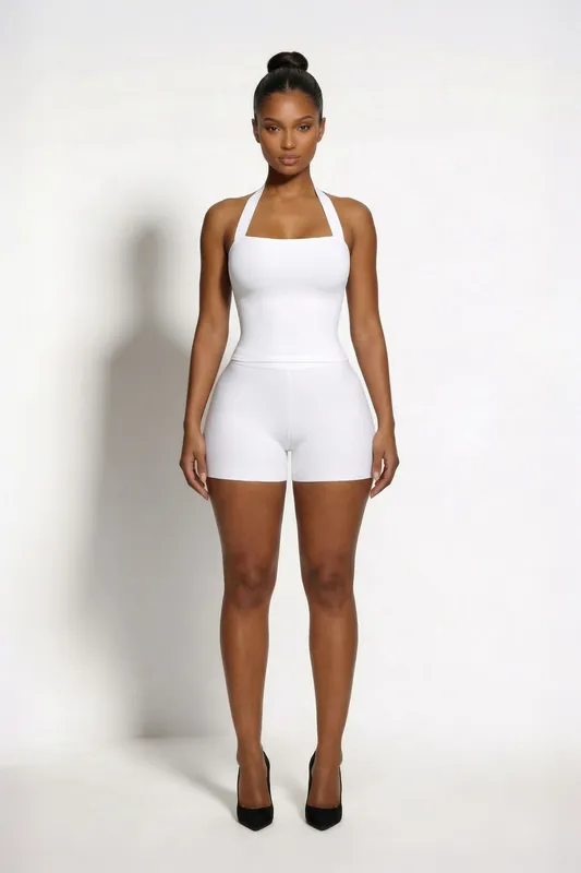 The Zoe Bandage Shorts White - LEMONLUNAR