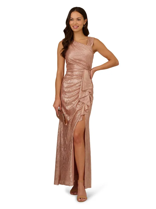 Metallic Foil Long Dress - Adrianna Papell