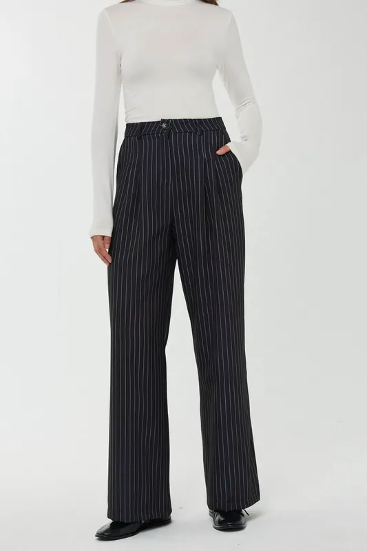 High Waist Striped Straight Leg Pants - Hiccup
