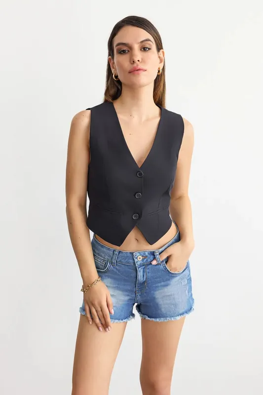 Tailored Cropped V-Neck Waistcoat