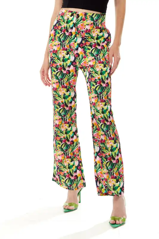 High Waist Trousers In Floral Print - Liquorish