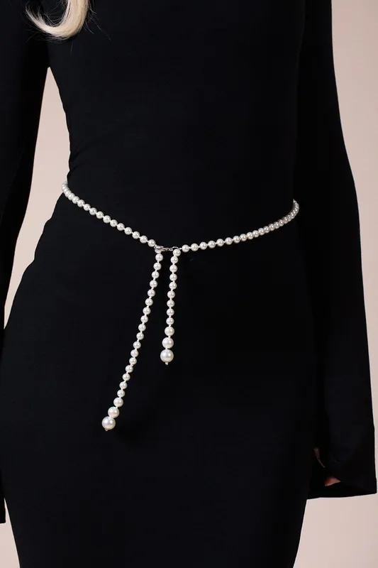 Pearl Chain Belt In Silver - SVNX