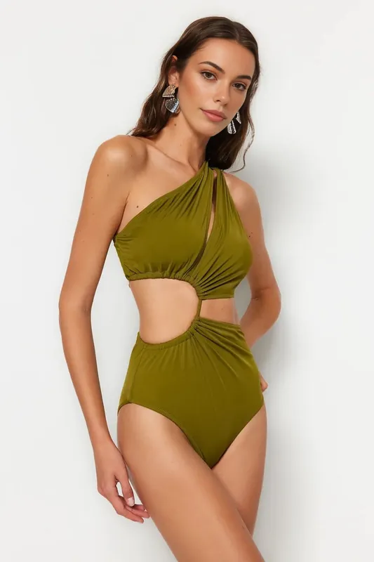 One Shoulder Cut Out Detail Swimsuit - WOVCOR