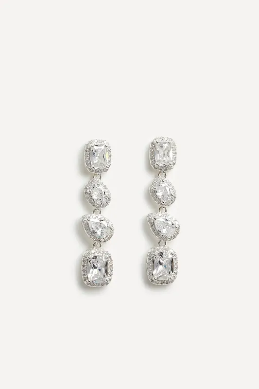 Entwined Silver Crystal Four Stone Drop Earrings - Linzi