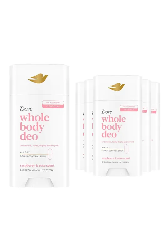 Whole Body Deodorant Stick Long Lasting Raspberry & Rose 75ml, 6 Pack - Dove