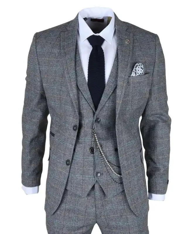 3 Piece Suit Wool Tweed Herringbone Check 1920s Gatsby Formal Dress Suits - TruClothing