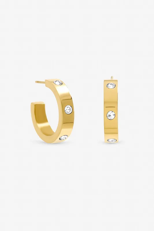 Gold Plated Waterproof and Crystal Hoop Earrings - Jon Richard