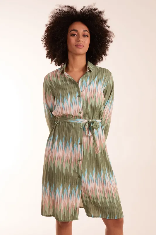 Zig Zag Print Shirt Dress - Blue Vanilla