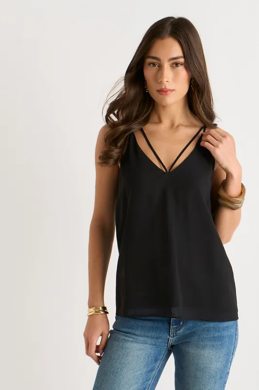 Black Plain Strappy Cami Top - Gini London
