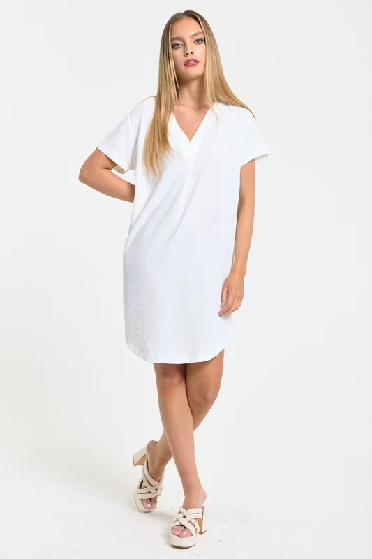 White V-Neck Shift Dress