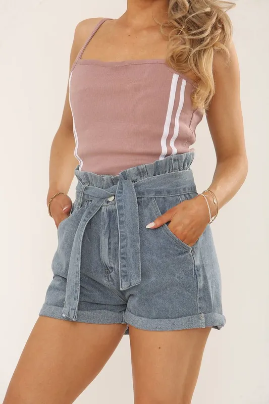 High Waisted Belted Denim Shorts - ELAINA FASHION