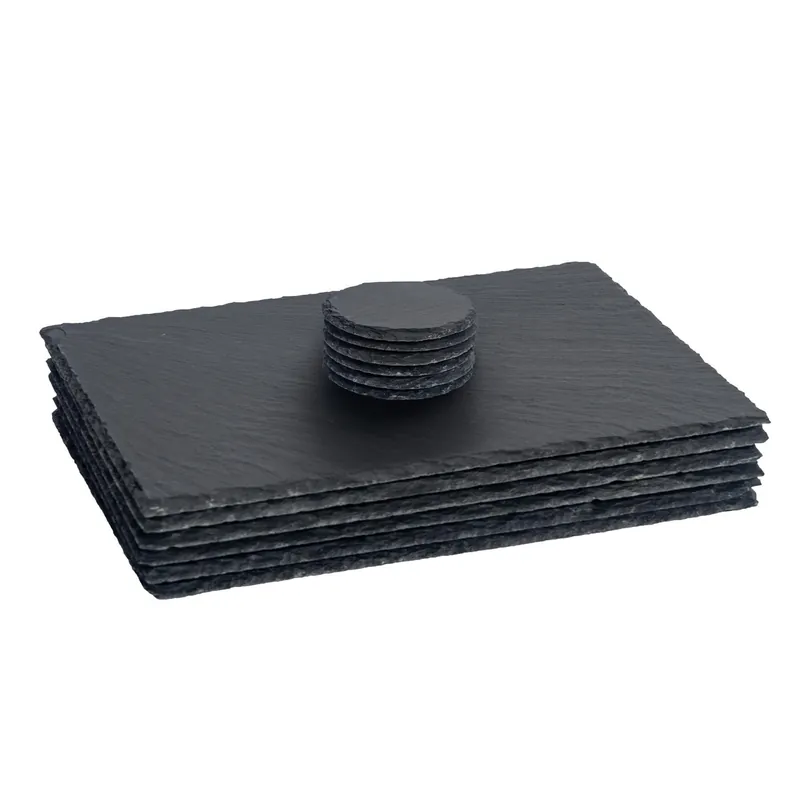 Slate Placemats & Coasters Set 40cm x 30cm Grey - Argon Tableware