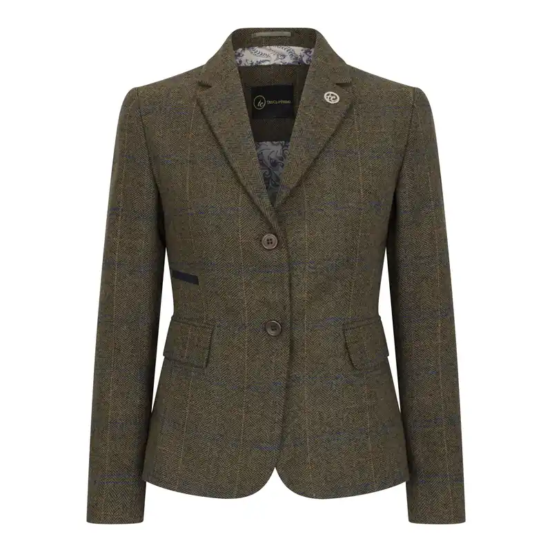 Women's Tailored Fit Tweed Blazer in Herringbone Check - Infinity Leather