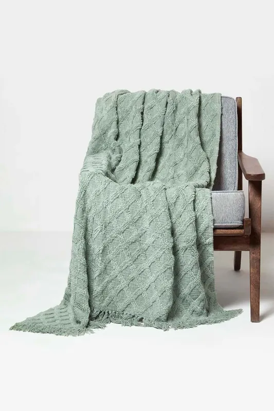 Diamond Cotton Tufted Throw - Homescapes