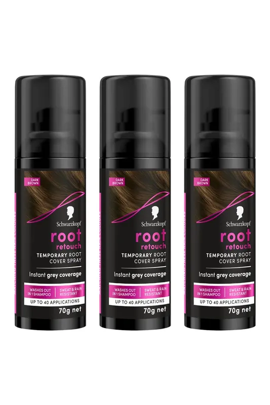 Root Retouch 'Root Cover Spray' Dark Brown 70g 3 Pack - Schwarzkopf