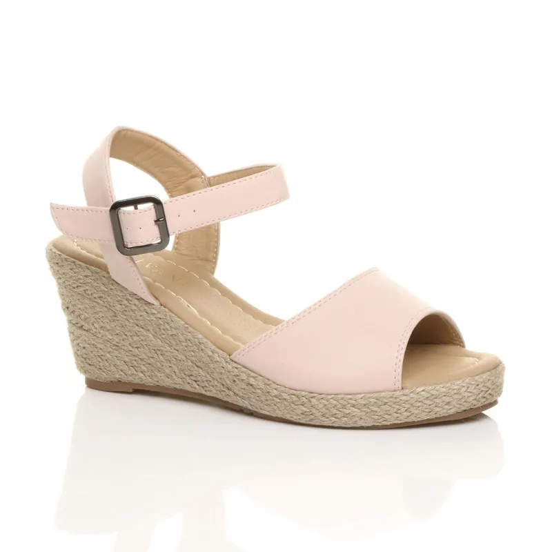 Mid Wedge Heel Ankle Strap Espadrille Sandals - AJVANI